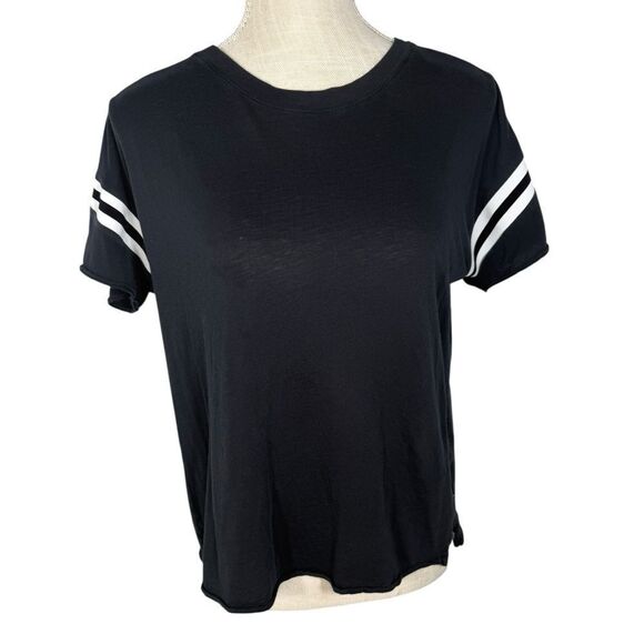 Rag & Bone Washed Black Striped Sleeve Casual Tee - Picture 1 of 7